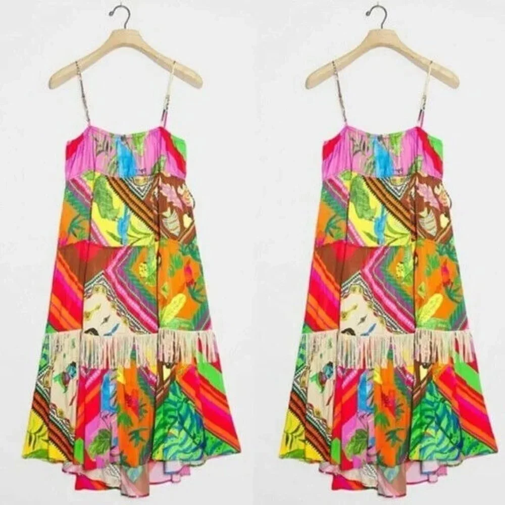 NWT Farm Rio Anthropologie Farm Rio Palila Fringed Dress Size XS - Picture 1 of 3